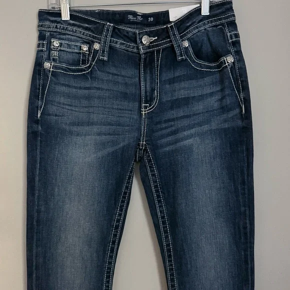 Miss Me Dark-Blue Mid-Rise Boot Cut Denim Jeans